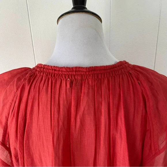 IRO Maeva Voile Peasant Tie Wide Cap Sleeves Coral Blouse 4 US/36 Boho - Picture 8 of 16